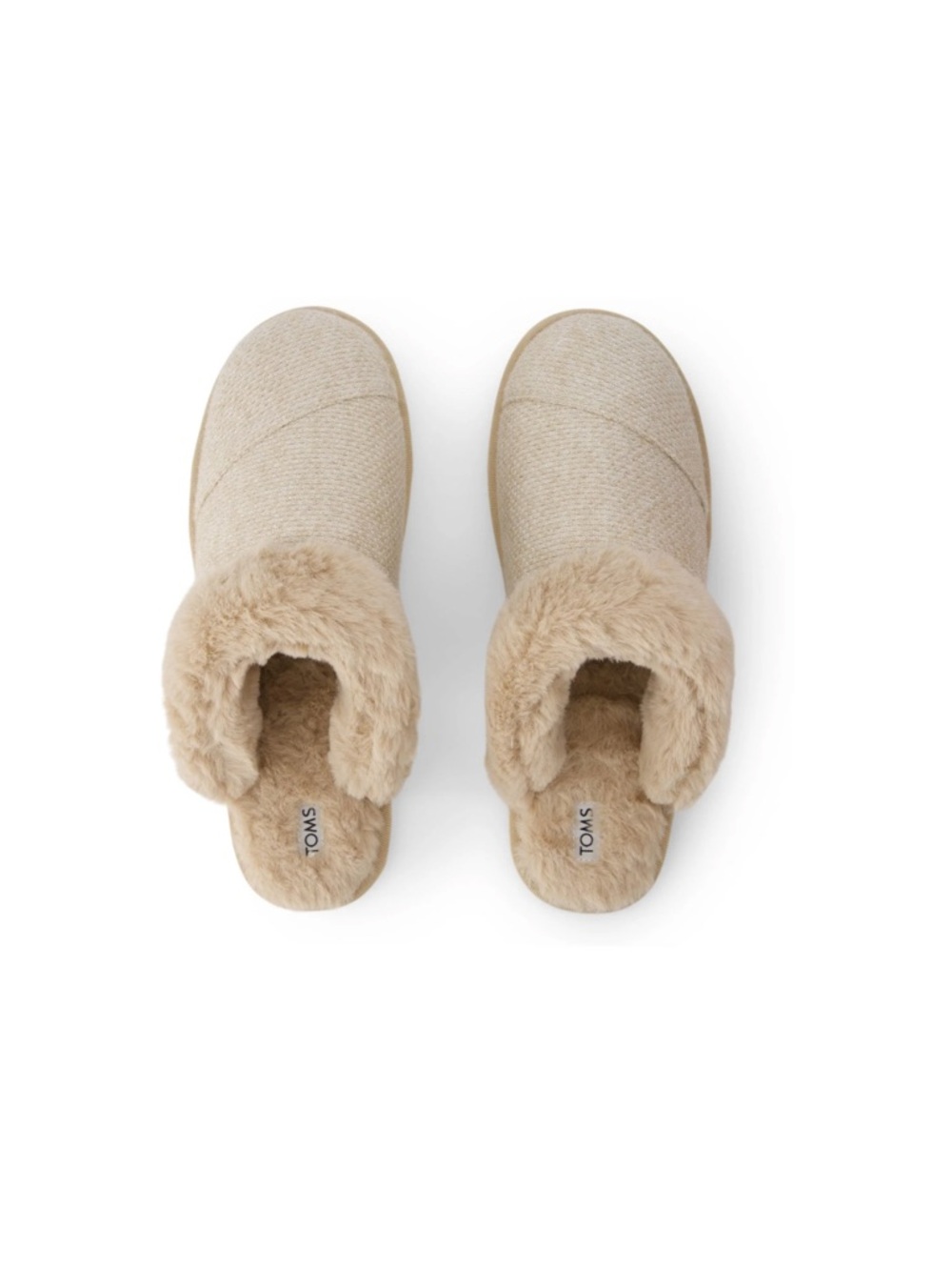 TOMS Beige Faux-Fur Lined Slip-On Slippers